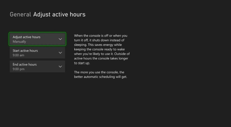 Xbox-funktion för 'aktiva timmar' sparar energi.
