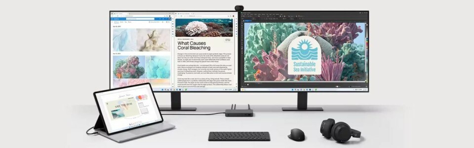 Med Surface Thunderbolt 4 Dock från Microsoft kan du ansluta flera skärmar. Surface Thunderbolt 4 Dock